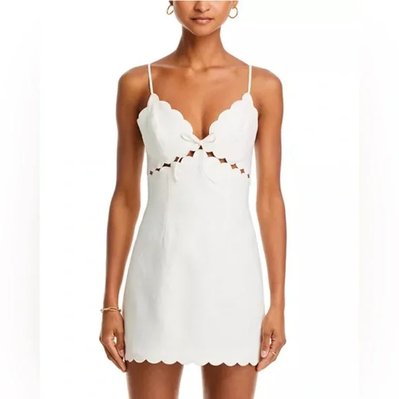 NWT $380 LoveShackFancy Sydow White Scalloped Linen Mini Dress Sz 2 - Picture 2 of 16